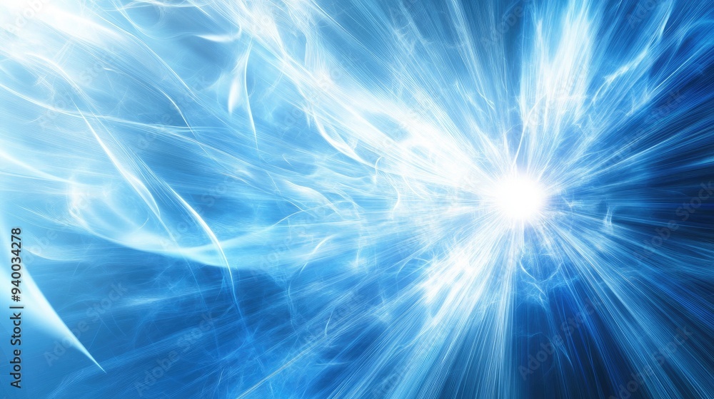 Poster abstract blue background featuring a fractal star explosion with gloss and dynamic lines