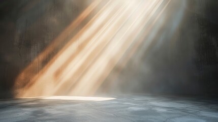 Dramatic diagonal light ray falling on room wall backdrop, ai