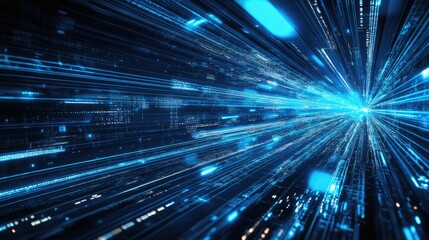 Abstract blue cyber security concept with a digital circuit representing futuristic technology and high speed internet featuring motion blur for a dynamic visual effect