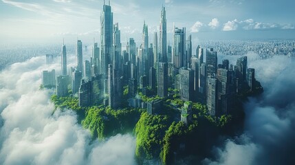 Futuristic Cityscape on a Cloud Island