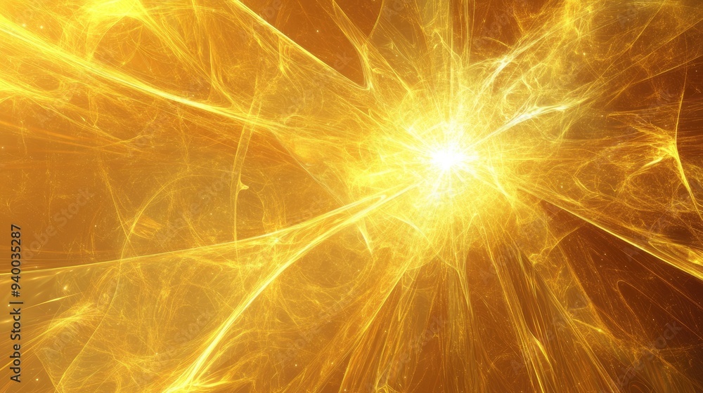 Poster abstract golden backdrop featuring a fractal explosion star enhanced with glossy elements and dynami