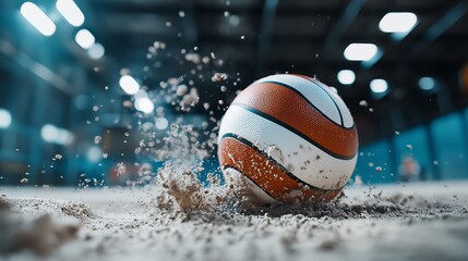 Basketball Landing in Sand with Splash Effect