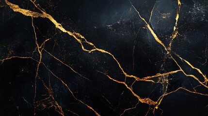 Black marble background with striking gold veins