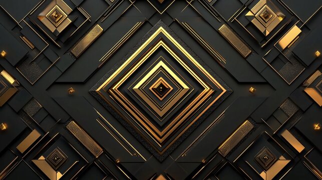 Black background with gold geometric patterns arranged in a symmetrical design