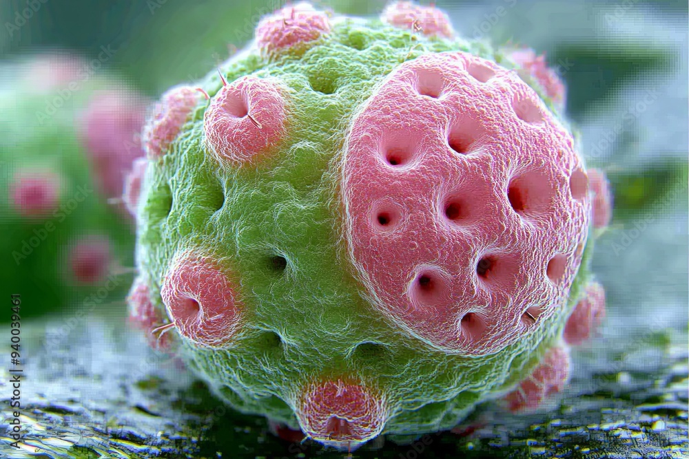 Poster colorful microorganisms exhibit detailed textures and shapes under magnification, showcasing their u