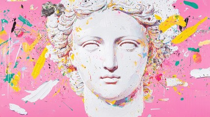 Abstract Portrait Painting with Pink and Yellow Background