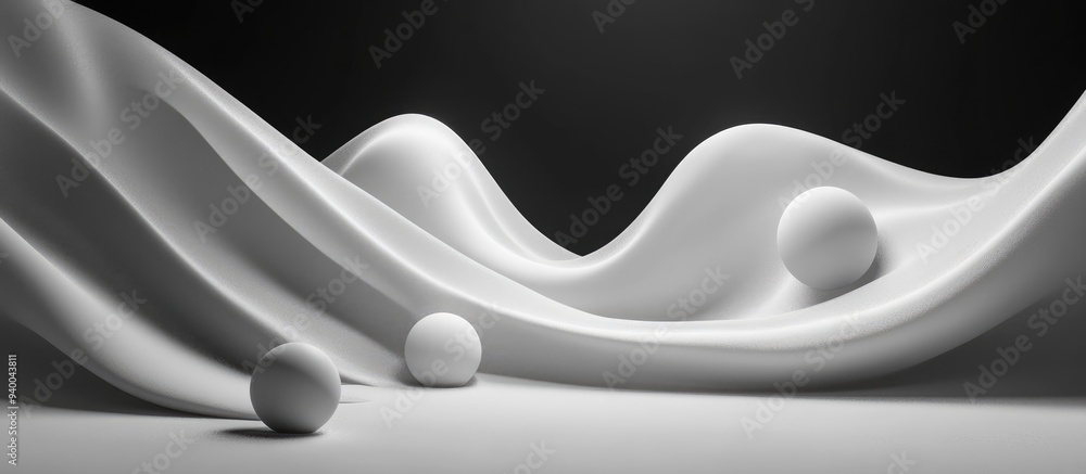 Aufkleber abstract dynamic interior featuring smooth white objects in a black space 3d rendering and illustrat