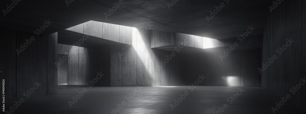 Poster 3d rendering of an empty dark abstract concrete room interior with an architectural background and n