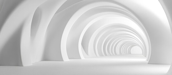 Obraz premium 3D rendering of a completely white monochrome tunnel structure with an abstract backdrop