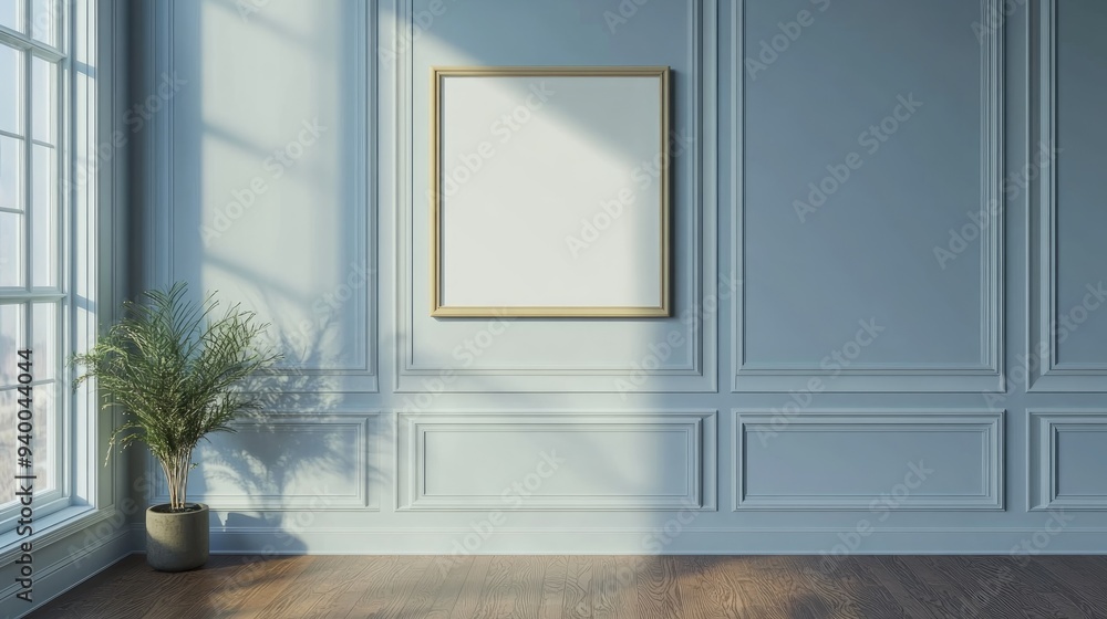 Poster 3d rendering of a minimalist style frame on a wall composition as a concept