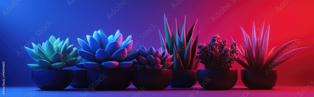 Poster 3d rendering of succulent decorative plants in a studio setting