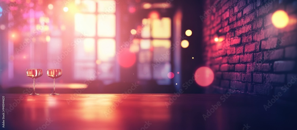 Poster creative abstract blur background with bokeh effect in a loft bar theme 3d rendering