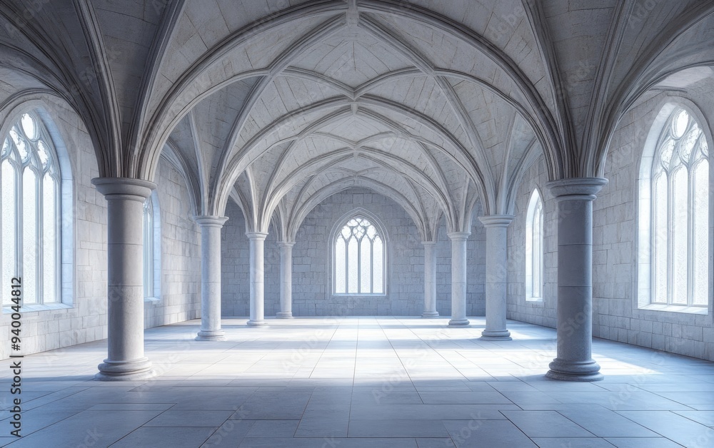 Poster 3d rendering of gothic vaults in a historic architecture setting