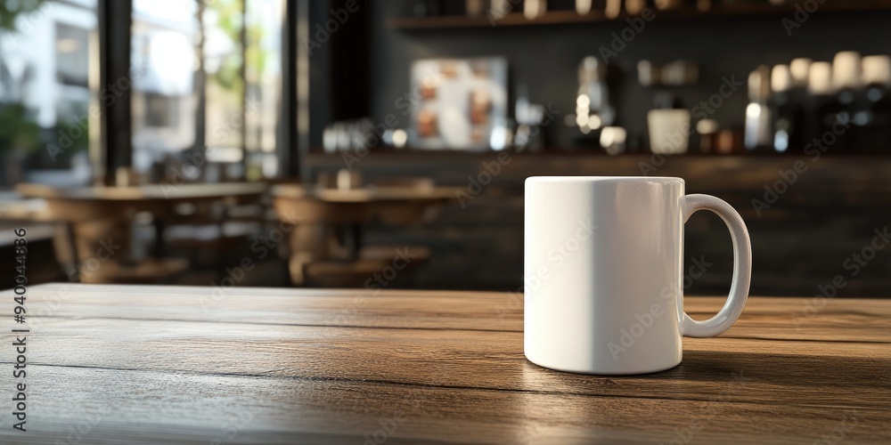 Aufkleber 3d rendering of a coffee mug in a cafe setting