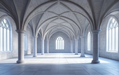 3D rendering of gothic vaults in a historic architecture setting