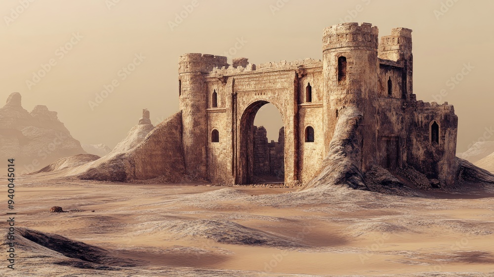 Poster 3d rendering of an ancient fort structure