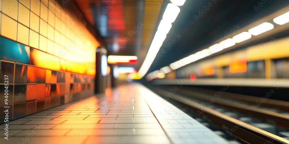 Poster 3d rendering of a blurred background in a train station