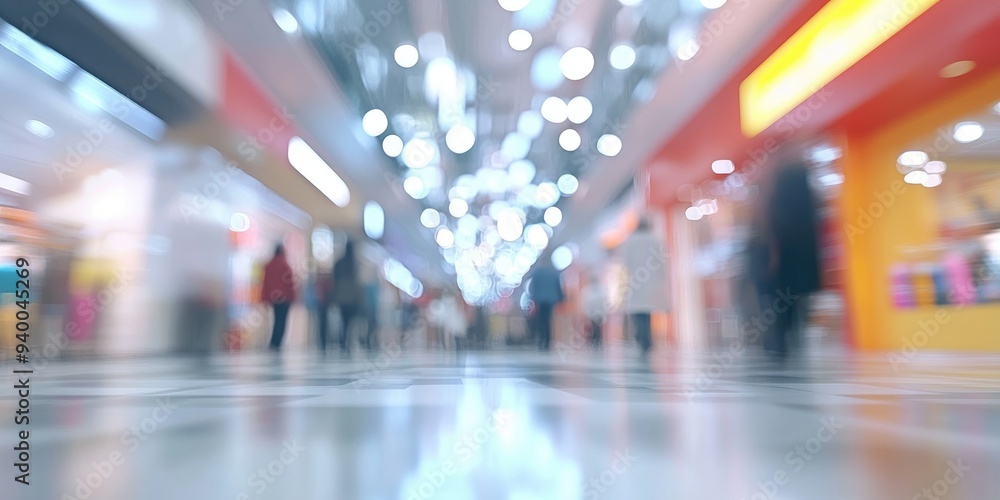 Poster 3d rendering of blurred defocus of shoppers in a department store with bokeh background