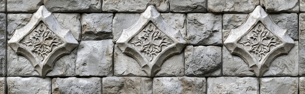 Aufkleber 3d rendering of an architectural stone wall showcasing decorative elements and a textured background