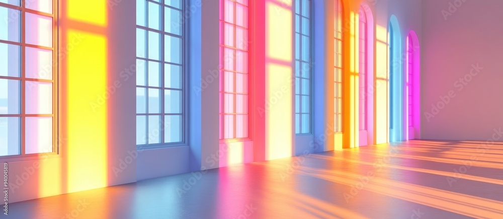 Aufkleber 3D rendering of windows with brise soleil creating vertical stripes of sunlight