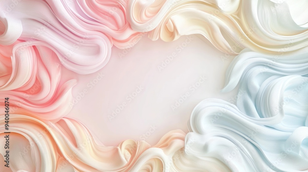 Poster 3D rendering of a stretch ceiling decoration featuring a decorative frame with a soft blurred smooth pastel color background suitable as a backdrop and design element