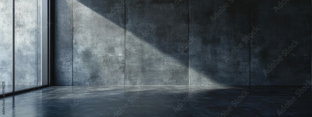 Poster 3D Rendering of an Empty Room with Dark Concrete Wall Architecture
