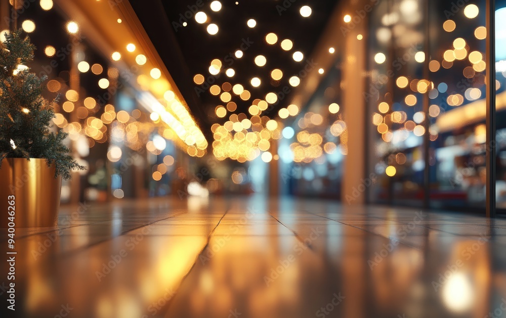 Poster 3d rendering of a vibrant bokeh effect in a retail environment