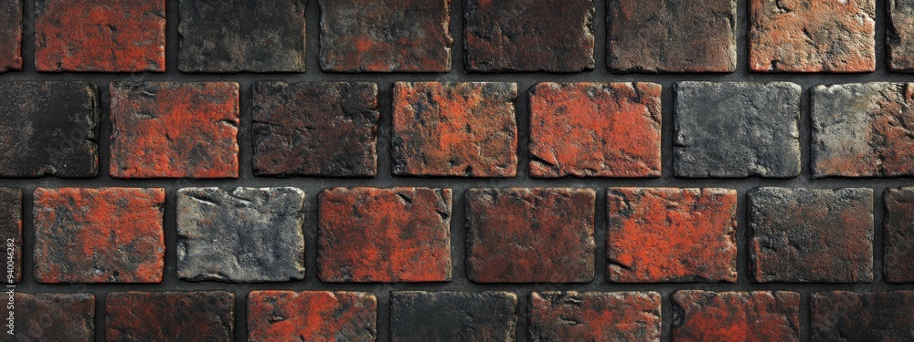 Poster 3d rendering of a two tone background with brick texture