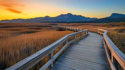 Wooden Pathway to Majestic Mountains