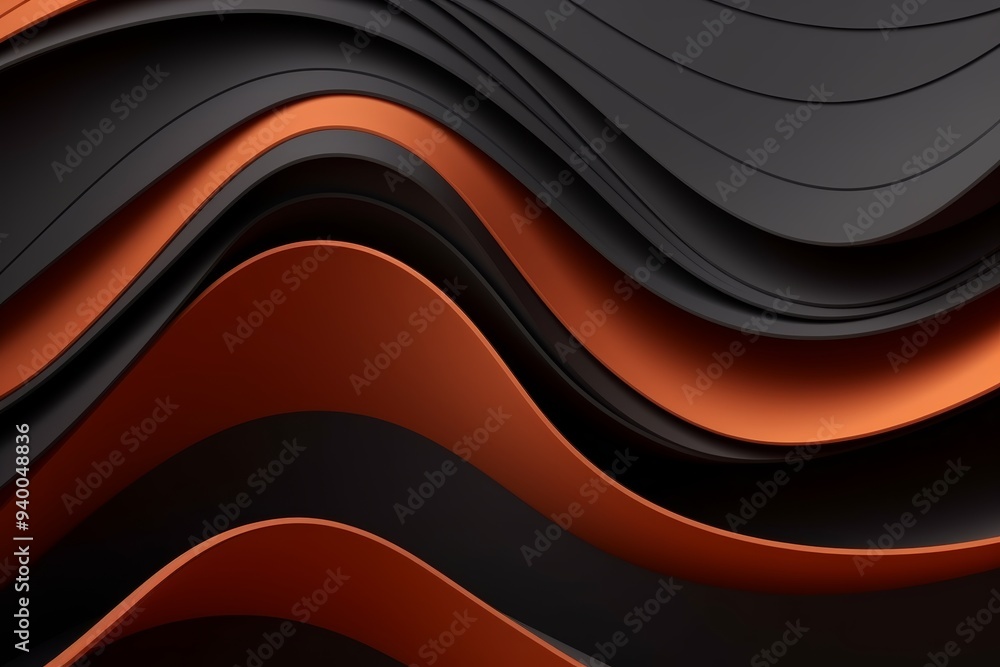 Poster abstract waves in black and copper,a mesmerizing abstract background with a rhythmic flow of overlap
