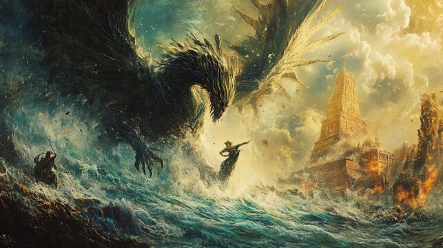 A Dragon's Fury Unleashed Upon a Coastal City
