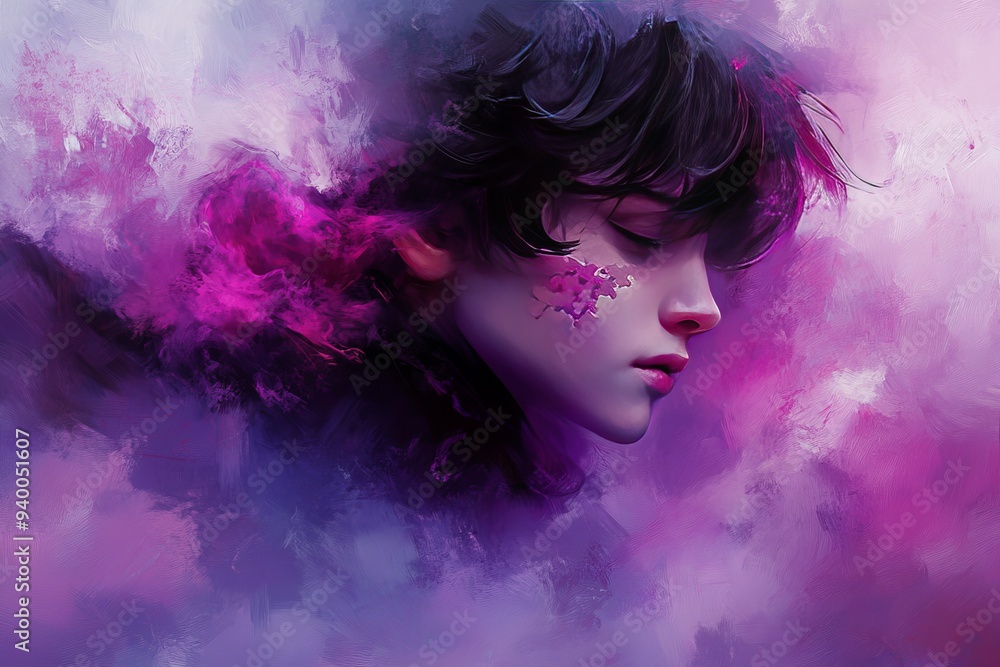 Aufkleber surreal digital art of a person with vibrant clouds and cosmic elements exploring the imaginative an