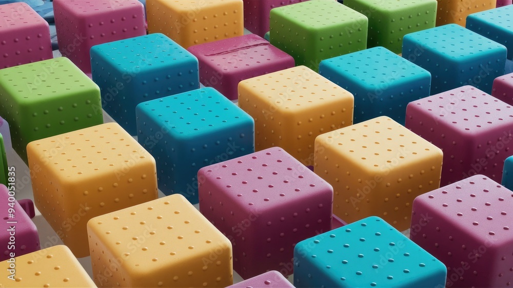 Aufkleber 3d abstract rendering of colorful cubes with dotted texture - modern geometric composition