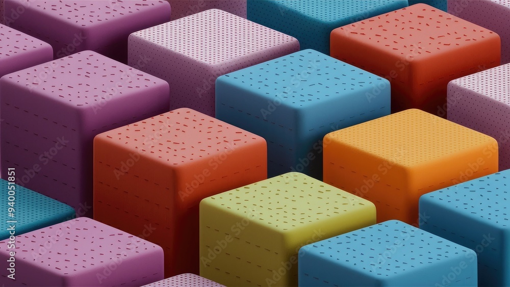 Aufkleber 3d abstract rendering of colorful cubes with dotted texture - modern geometric composition