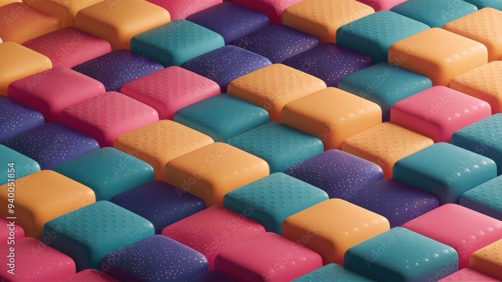 Aufkleber 3d abstract rendering of colorful cubes with dotted texture - modern geometric composition