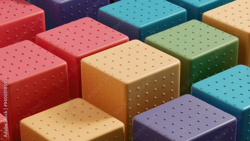 Aufkleber 3d abstract rendering of colorful cubes with dotted texture - modern geometric composition