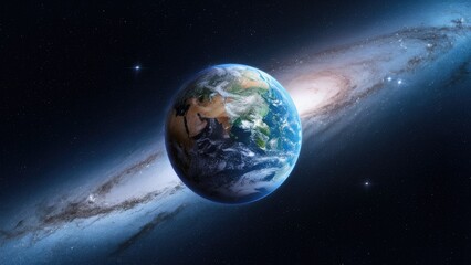 Fototapeta premium 3D Illustration of a Rotating Earth Amongst Moving Stars and Galaxies