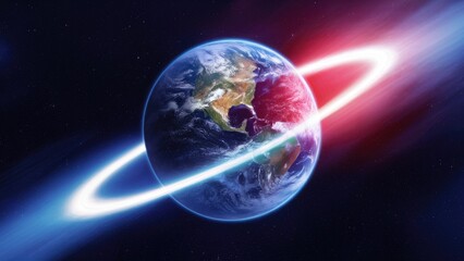  "3D Illustration of a Rotating Earth Planet in Space at Light Speed"