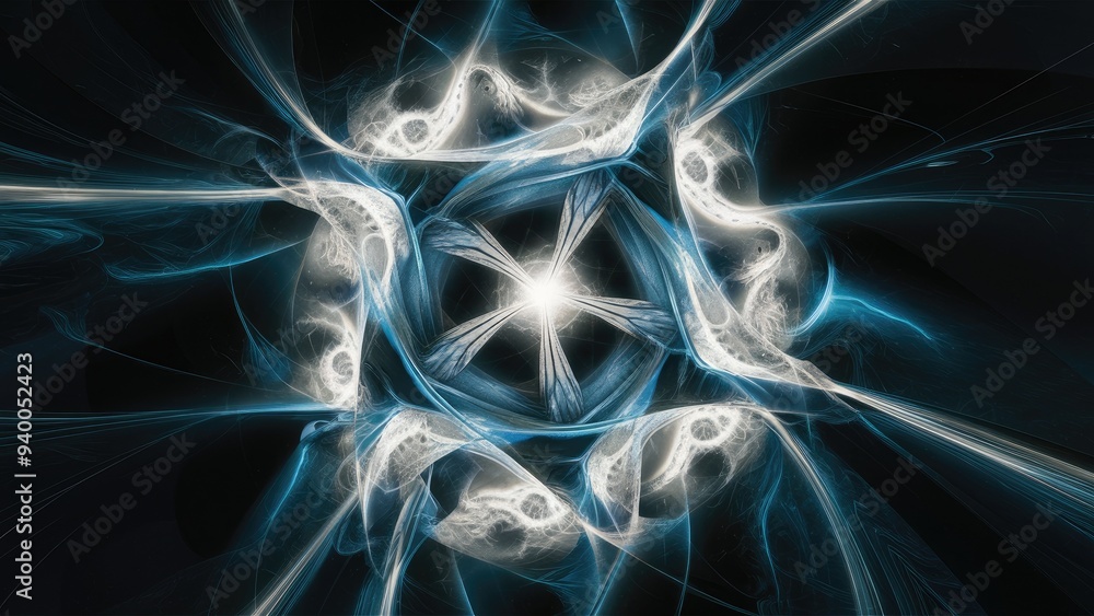 Poster 3d manual rendering of abstract blue fractal light background