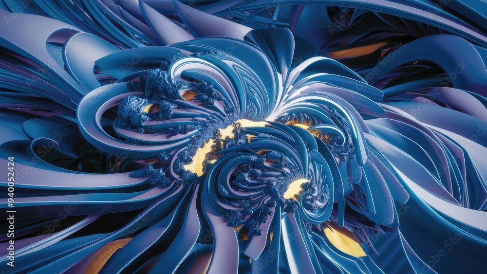 Poster 3d manual rendering of abstract blue fractal light background