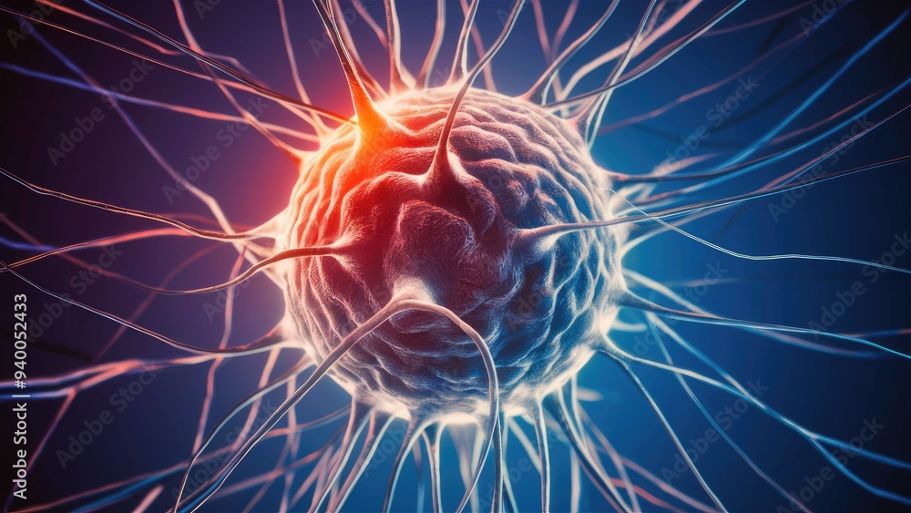 Poster 3d model of neural network: visualization of neurons and their connections