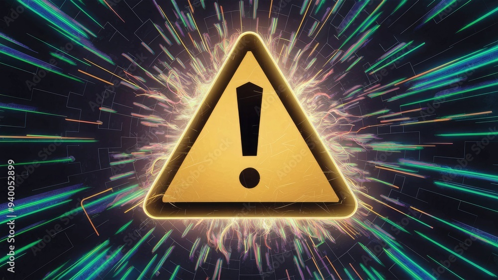Poster 3d rendered warning message featuring technological failures and glitch effects with interference vi