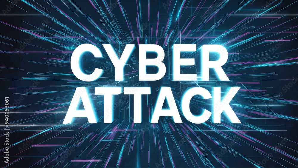 Poster 3d rendering of cyber attack text featuring screen effects and technological glitches with dynamic i