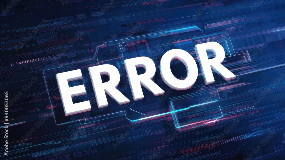 Poster 3d rendering of error text with technological glitch effects and screen interference
