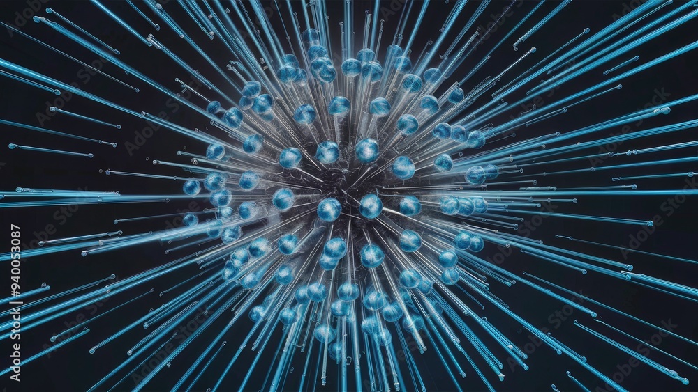 Poster 3d rendering of hydrogen with abstract blue lines