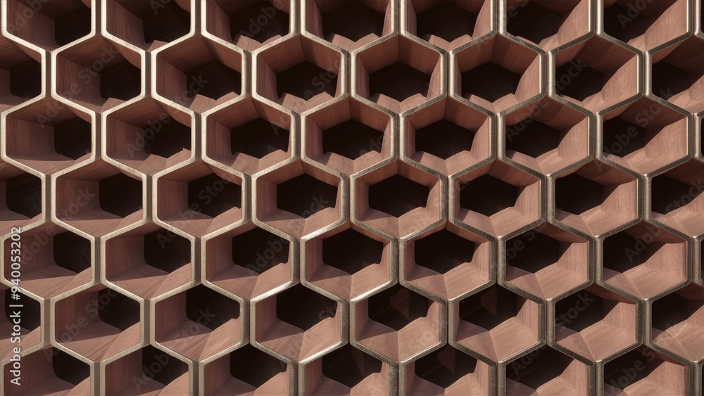 Poster 3d rendering of rolled metal hexagonal bars