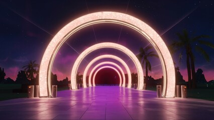 Fototapeta premium 3D illustration of a vibrant archway illuminated by enchanting lights