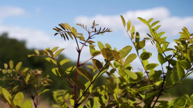 Robinier faux-acacia dans un champs en &eacute;t&eacute;