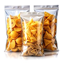 Realistic chip packaging with glossy texture, and foil material on a white background