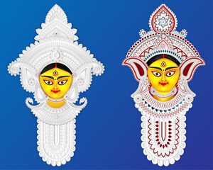 Set of Durga Face, Maa Durga Face, Print, Design. Vector illustration Art, Goddess Durga Face, Happy Durga Puja, Poster, Banner, Sales, Offer, Durga Puja Sale, Goddess Durga,
